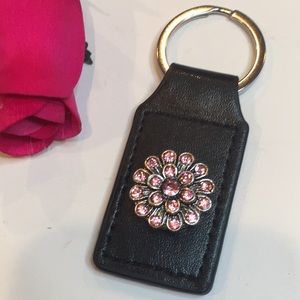 Black Leather & Pink Rhinestone Snap Key Chain